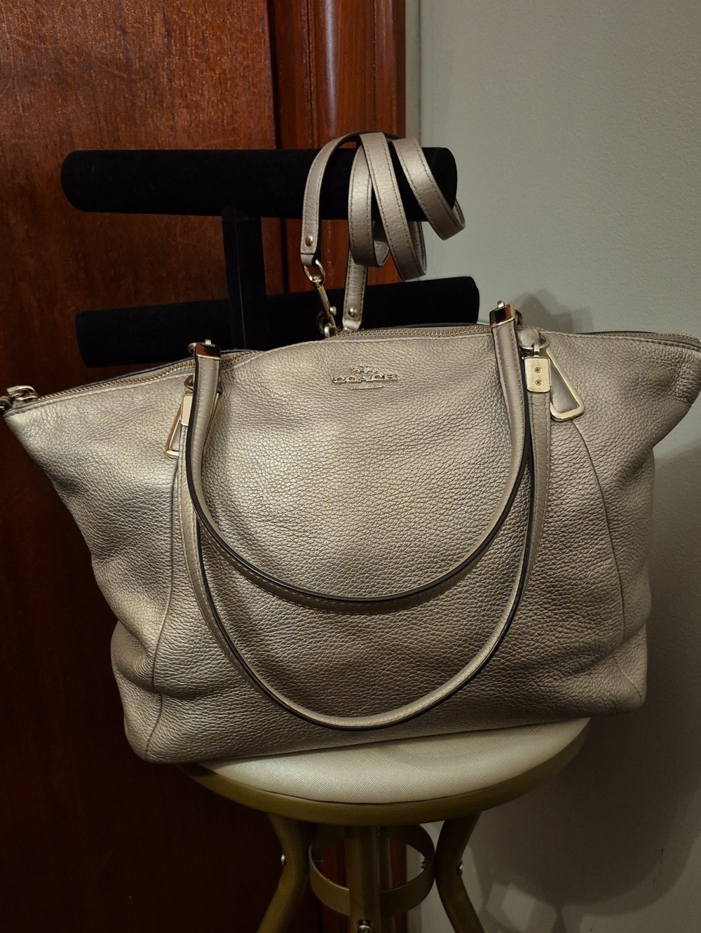 Coach Metallic Pebbled Leather Tote in Shimmering Taupe